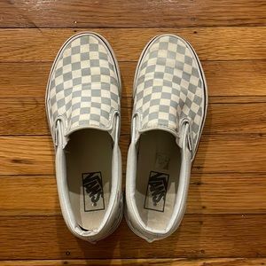 Blue checkered slip on vans